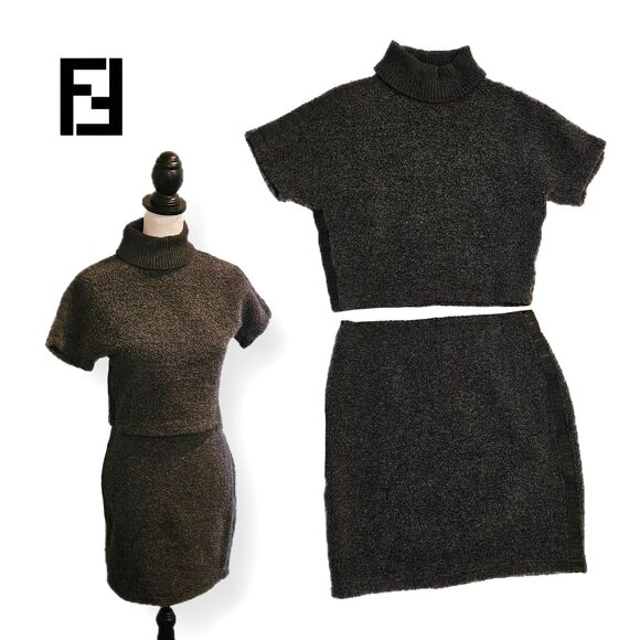 Fendi Dresses & Skirts - Fendi *RARE* Vintage Two-Piece FF Roma Amor Grey Wool Blend Top & Skirt Set VGUC